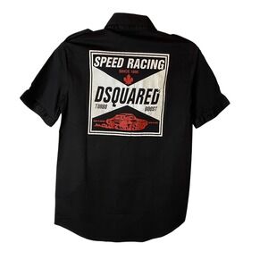 Dsquared2 Mens XL Speed Racing Black Cotton Short Sleeve Button Down Shirt